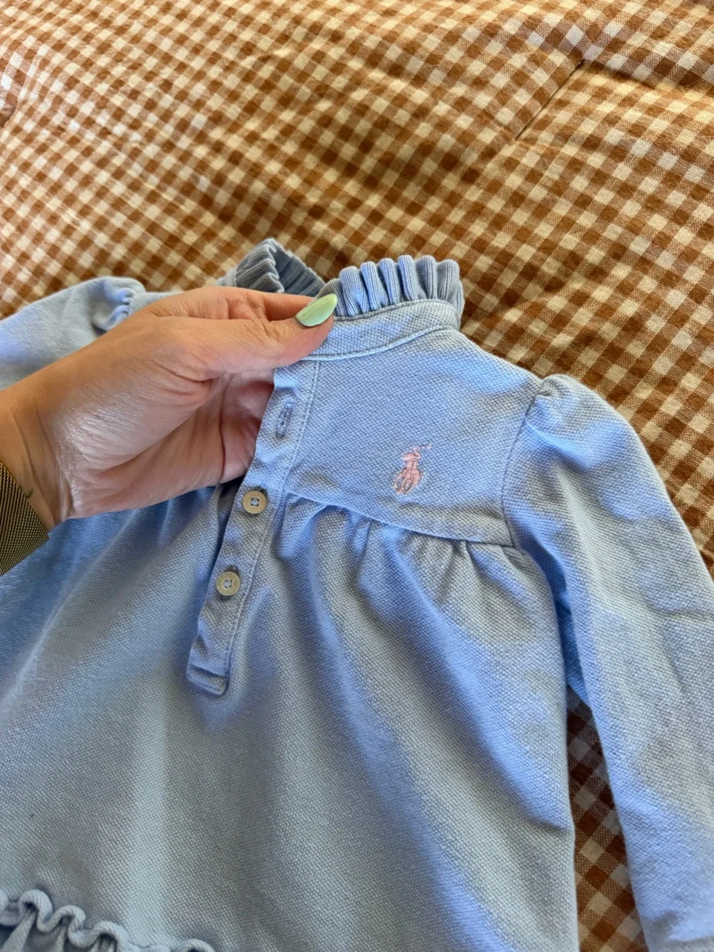 Ralph Lauren Baby Light Blue Ruffle Polo Long Sleeve 6M